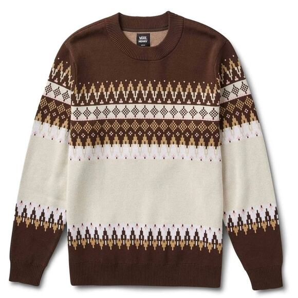 VANS x Justin Henry Men's Brown and Antique White Printed Knit Sweater Medium - Picture 2 of 13